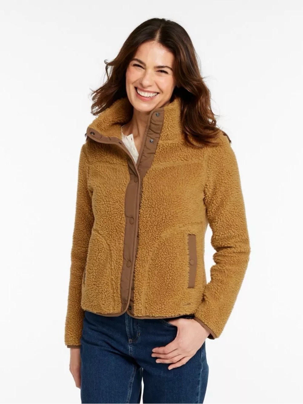 L.L. Bean Sherpa Fleece Snap Jacket Antique Gold XS